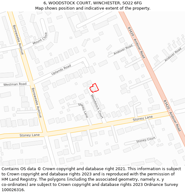 6, WOODSTOCK COURT, WINCHESTER, SO22 6FG: Location map and indicative extent of plot