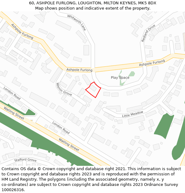 60, ASHPOLE FURLONG, LOUGHTON, MILTON KEYNES, MK5 8DX: Location map and indicative extent of plot