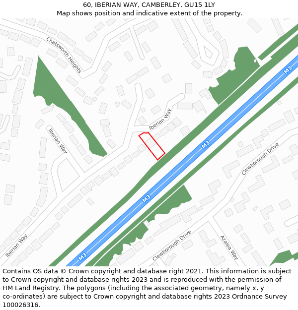 60, IBERIAN WAY, CAMBERLEY, GU15 1LY: Location map and indicative extent of plot