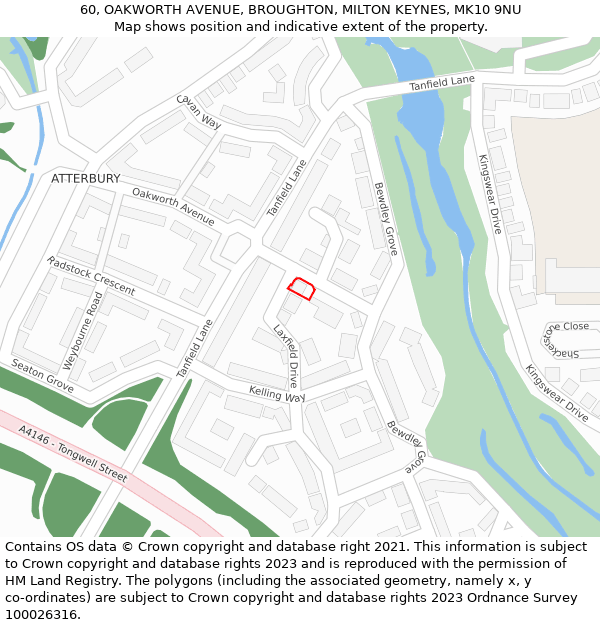 60, OAKWORTH AVENUE, BROUGHTON, MILTON KEYNES, MK10 9NU: Location map and indicative extent of plot