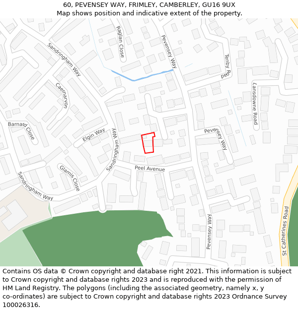 60, PEVENSEY WAY, FRIMLEY, CAMBERLEY, GU16 9UX: Location map and indicative extent of plot