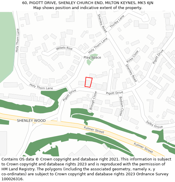 60, PIGOTT DRIVE, SHENLEY CHURCH END, MILTON KEYNES, MK5 6JN: Location map and indicative extent of plot