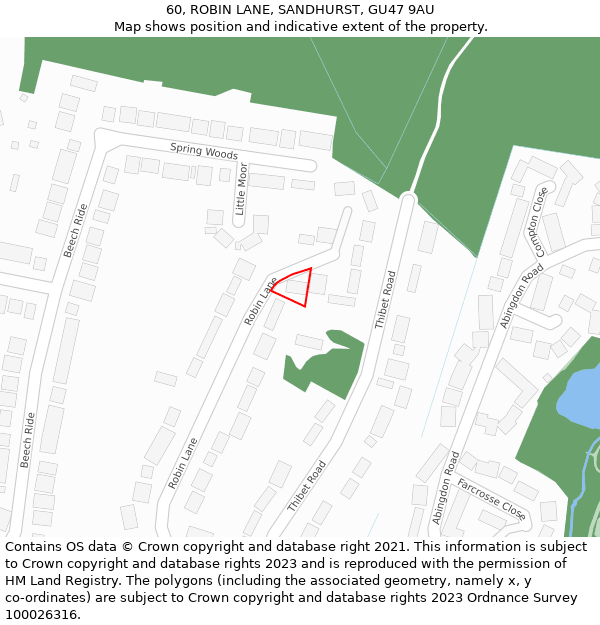60, ROBIN LANE, SANDHURST, GU47 9AU: Location map and indicative extent of plot