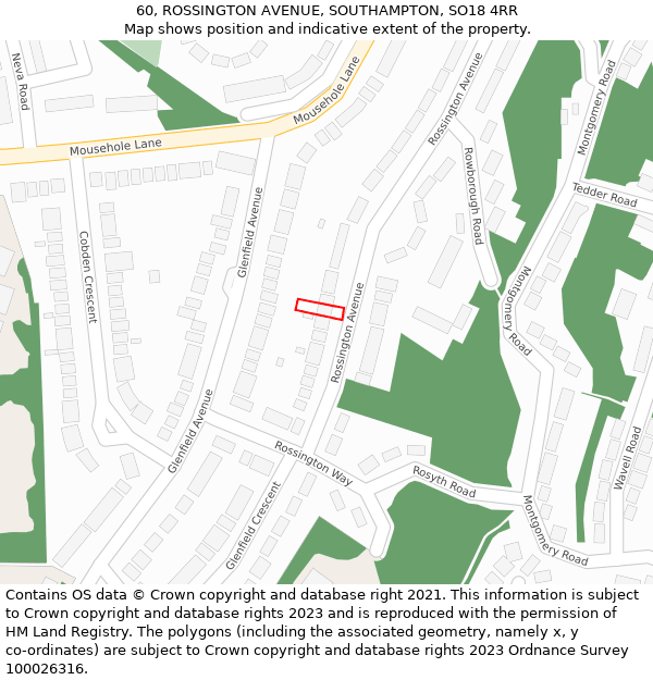 60, ROSSINGTON AVENUE, SOUTHAMPTON, SO18 4RR: Location map and indicative extent of plot