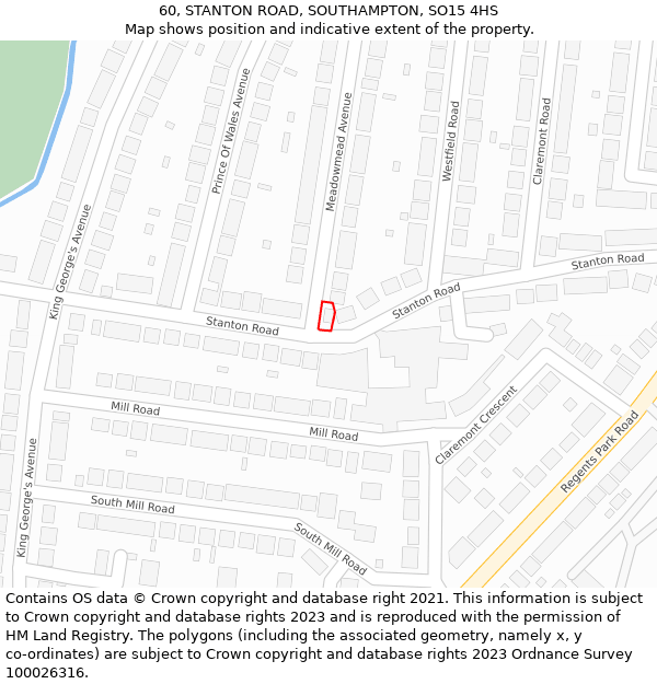 60, STANTON ROAD, SOUTHAMPTON, SO15 4HS: Location map and indicative extent of plot