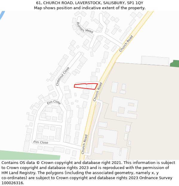 61, CHURCH ROAD, LAVERSTOCK, SALISBURY, SP1 1QY: Location map and indicative extent of plot