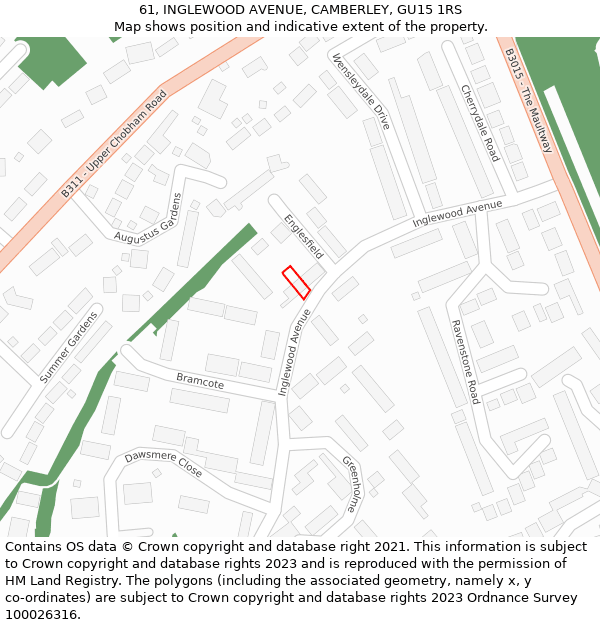 61, INGLEWOOD AVENUE, CAMBERLEY, GU15 1RS: Location map and indicative extent of plot