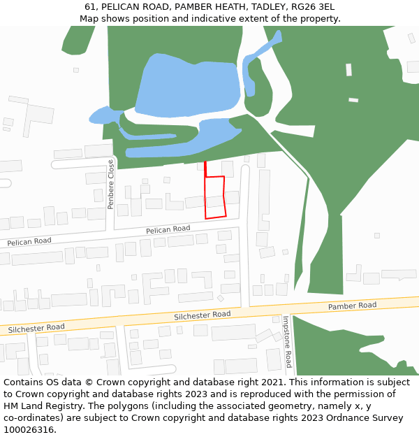 61, PELICAN ROAD, PAMBER HEATH, TADLEY, RG26 3EL: Location map and indicative extent of plot