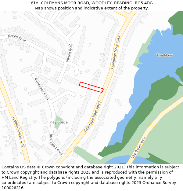 61A, COLEMANS MOOR ROAD, WOODLEY, READING, RG5 4DG: Location map and indicative extent of plot