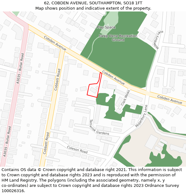 62, COBDEN AVENUE, SOUTHAMPTON, SO18 1FT: Location map and indicative extent of plot