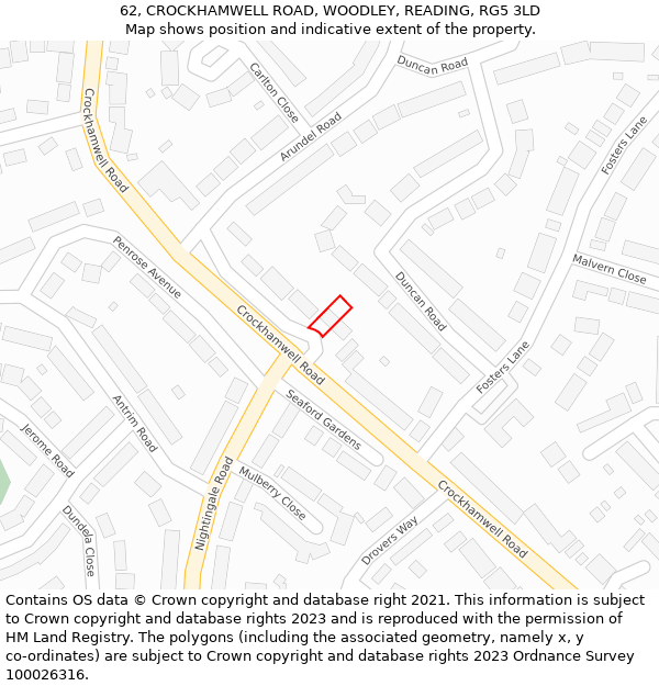 62, CROCKHAMWELL ROAD, WOODLEY, READING, RG5 3LD: Location map and indicative extent of plot