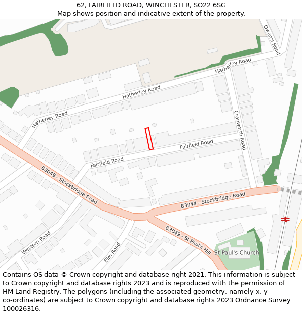 62, FAIRFIELD ROAD, WINCHESTER, SO22 6SG: Location map and indicative extent of plot