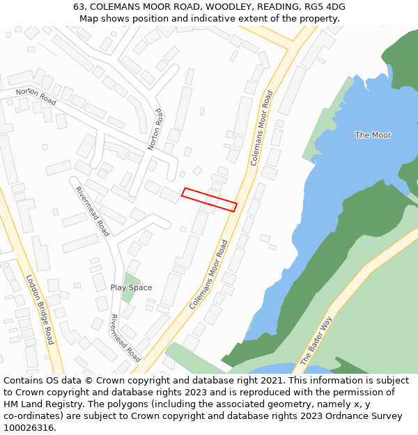 63, COLEMANS MOOR ROAD, WOODLEY, READING, RG5 4DG: Location map and indicative extent of plot