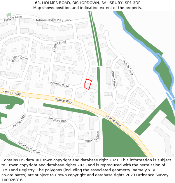 63, HOLMES ROAD, BISHOPDOWN, SALISBURY, SP1 3DF: Location map and indicative extent of plot