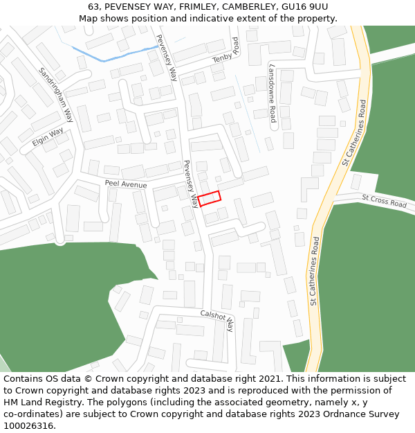 63, PEVENSEY WAY, FRIMLEY, CAMBERLEY, GU16 9UU: Location map and indicative extent of plot