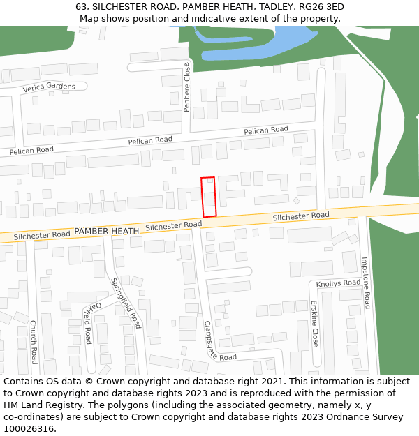 63, SILCHESTER ROAD, PAMBER HEATH, TADLEY, RG26 3ED: Location map and indicative extent of plot