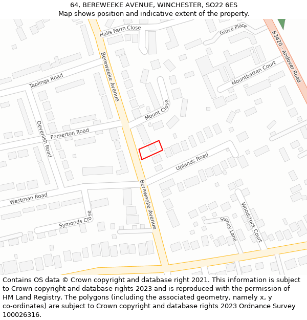 64, BEREWEEKE AVENUE, WINCHESTER, SO22 6ES: Location map and indicative extent of plot