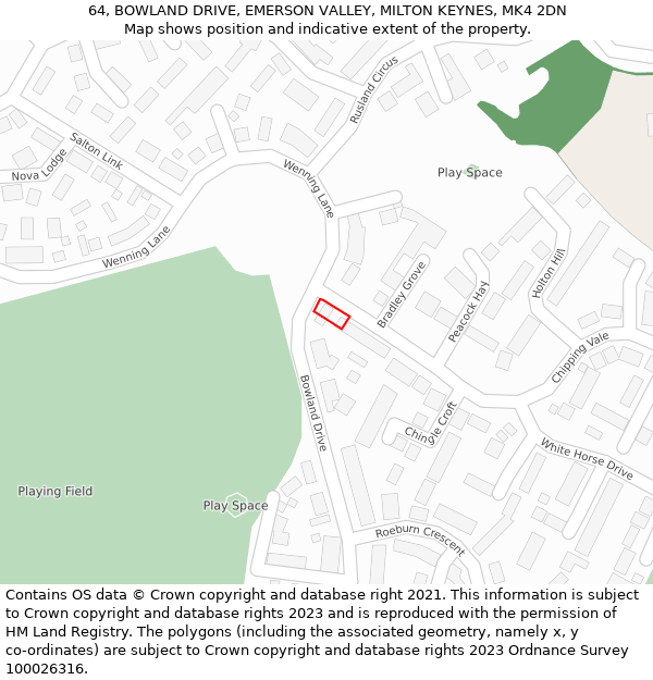 64, BOWLAND DRIVE, EMERSON VALLEY, MILTON KEYNES, MK4 2DN: Location map and indicative extent of plot