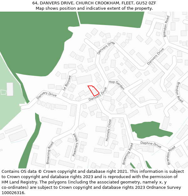 64, DANVERS DRIVE, CHURCH CROOKHAM, FLEET, GU52 0ZF: Location map and indicative extent of plot