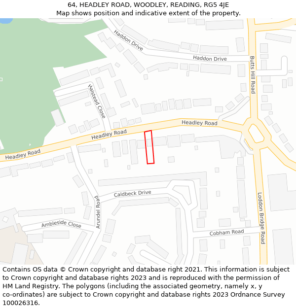 64, HEADLEY ROAD, WOODLEY, READING, RG5 4JE: Location map and indicative extent of plot