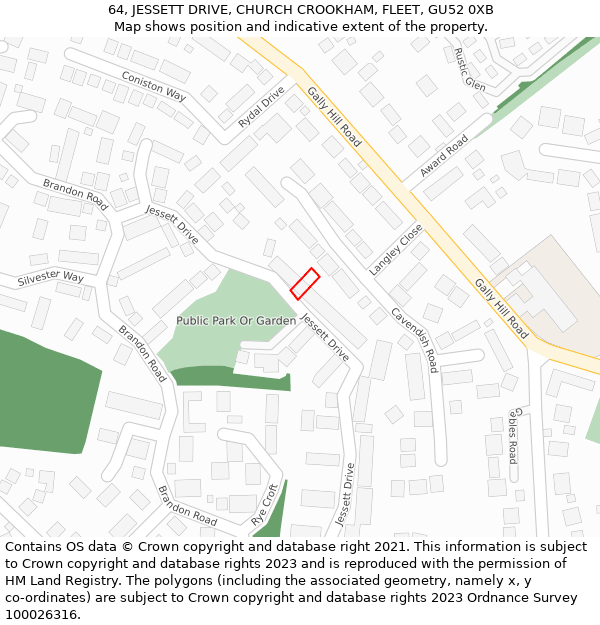 64, JESSETT DRIVE, CHURCH CROOKHAM, FLEET, GU52 0XB: Location map and indicative extent of plot