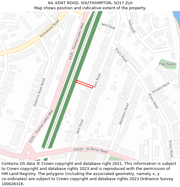 64, KENT ROAD, SOUTHAMPTON, SO17 2LH: Location map and indicative extent of plot