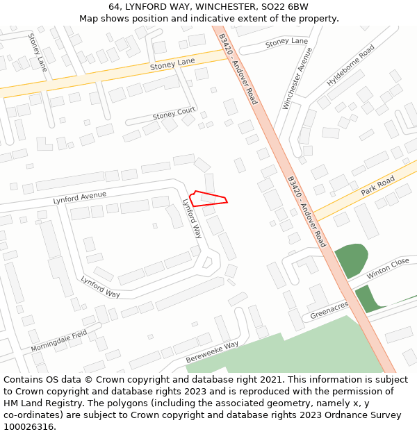 64, LYNFORD WAY, WINCHESTER, SO22 6BW: Location map and indicative extent of plot