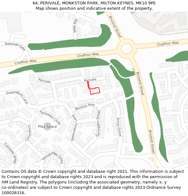64, PERIVALE, MONKSTON PARK, MILTON KEYNES, MK10 9PE: Location map and indicative extent of plot