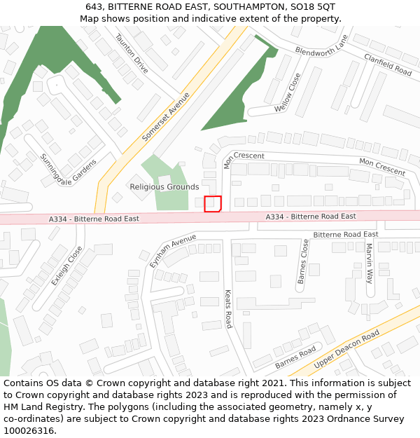 643, BITTERNE ROAD EAST, SOUTHAMPTON, SO18 5QT: Location map and indicative extent of plot