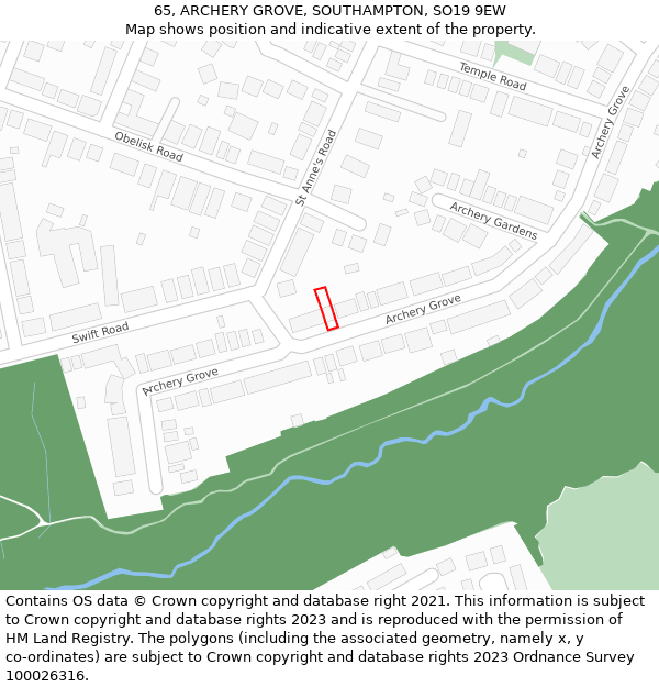 65, ARCHERY GROVE, SOUTHAMPTON, SO19 9EW: Location map and indicative extent of plot