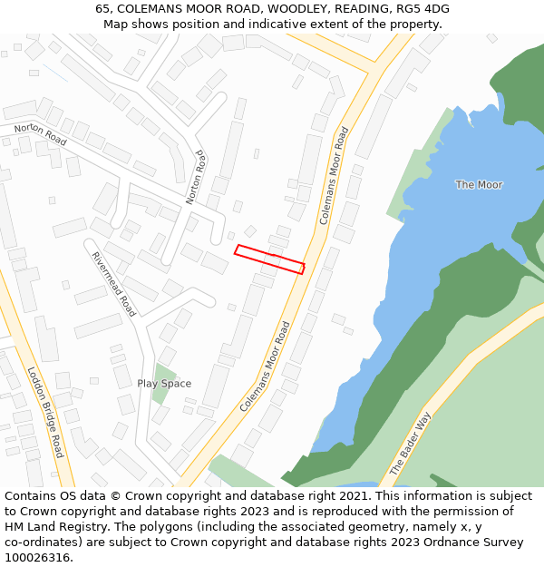 65, COLEMANS MOOR ROAD, WOODLEY, READING, RG5 4DG: Location map and indicative extent of plot