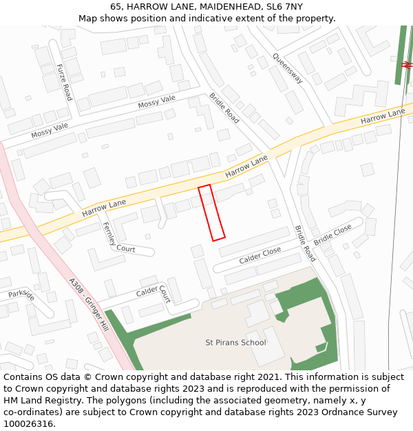 65, HARROW LANE, MAIDENHEAD, SL6 7NY: Location map and indicative extent of plot