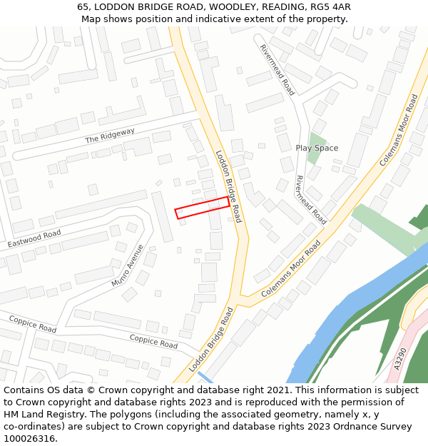 65, LODDON BRIDGE ROAD, WOODLEY, READING, RG5 4AR: Location map and indicative extent of plot