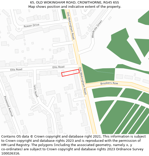 65, OLD WOKINGHAM ROAD, CROWTHORNE, RG45 6SS: Location map and indicative extent of plot