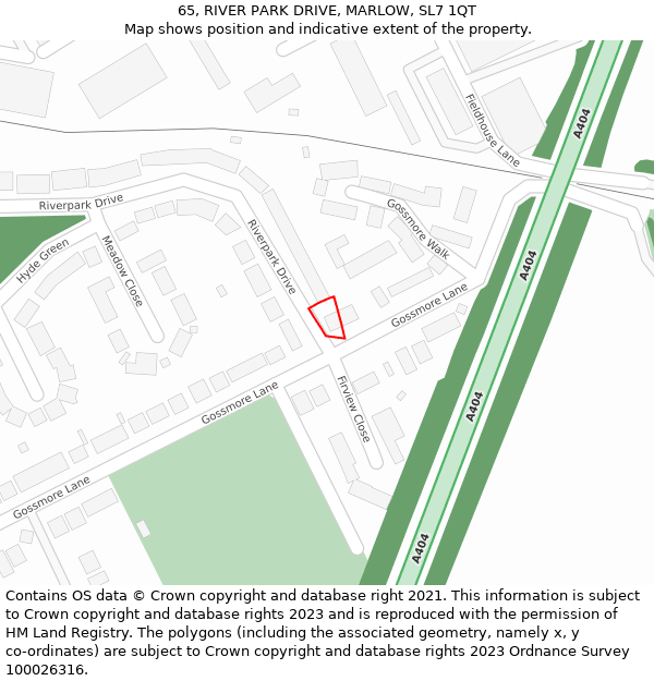 65, RIVER PARK DRIVE, MARLOW, SL7 1QT: Location map and indicative extent of plot