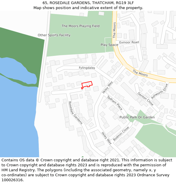 65, ROSEDALE GARDENS, THATCHAM, RG19 3LF: Location map and indicative extent of plot