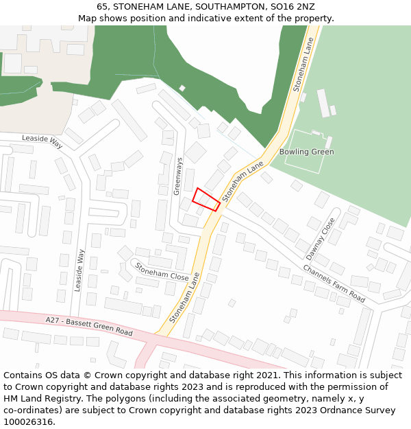 65, STONEHAM LANE, SOUTHAMPTON, SO16 2NZ: Location map and indicative extent of plot