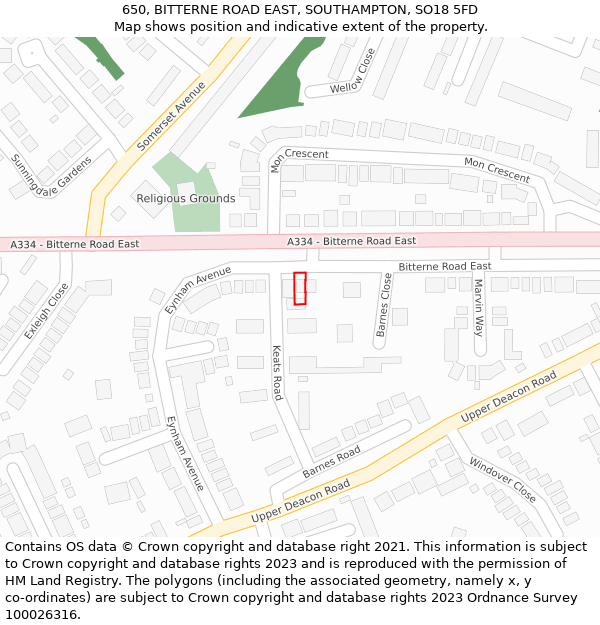 650, BITTERNE ROAD EAST, SOUTHAMPTON, SO18 5FD: Location map and indicative extent of plot