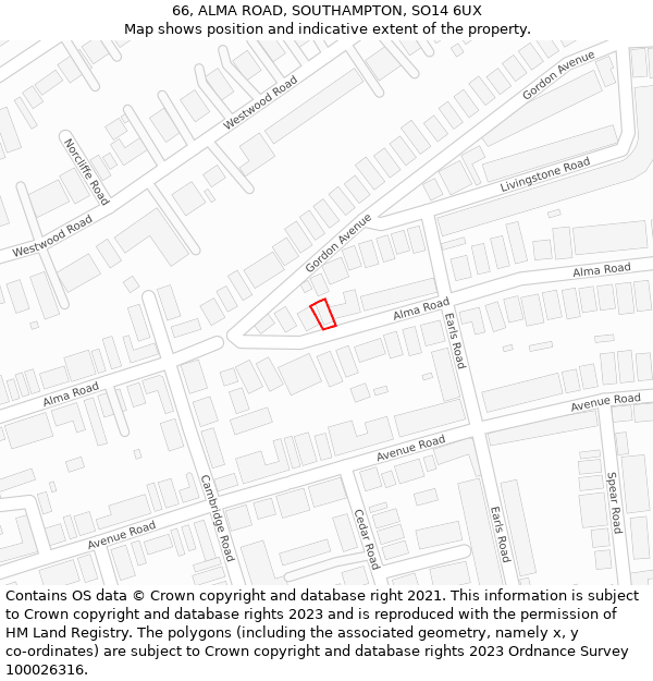 66, ALMA ROAD, SOUTHAMPTON, SO14 6UX: Location map and indicative extent of plot