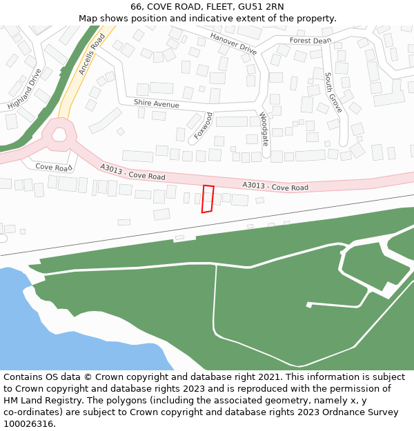 66, COVE ROAD, FLEET, GU51 2RN: Location map and indicative extent of plot