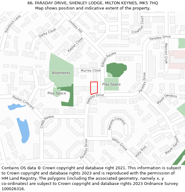 66, FARADAY DRIVE, SHENLEY LODGE, MILTON KEYNES, MK5 7HQ: Location map and indicative extent of plot