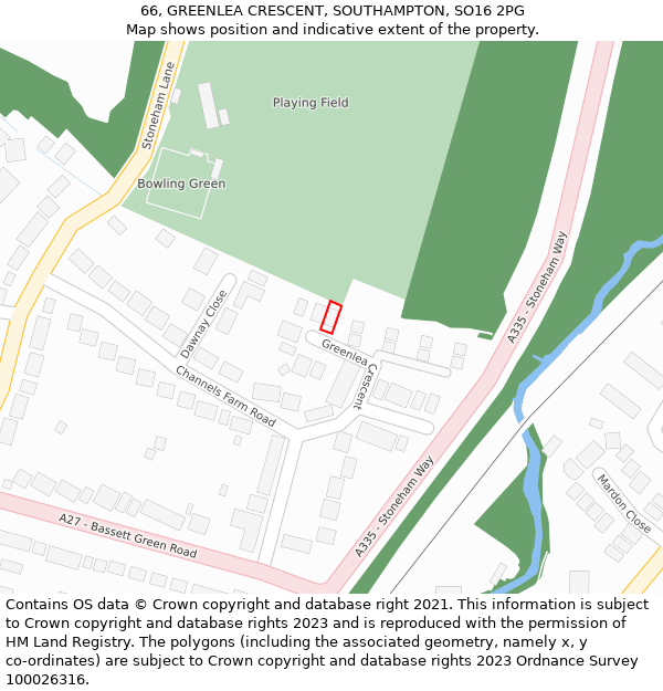 66, GREENLEA CRESCENT, SOUTHAMPTON, SO16 2PG: Location map and indicative extent of plot