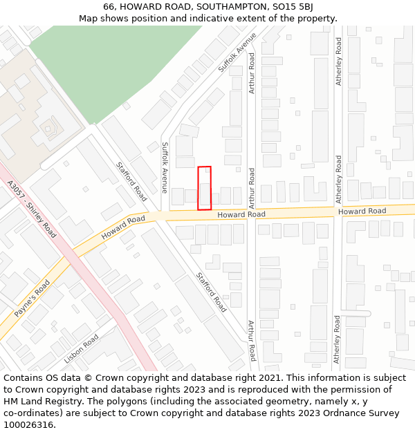 66, HOWARD ROAD, SOUTHAMPTON, SO15 5BJ: Location map and indicative extent of plot