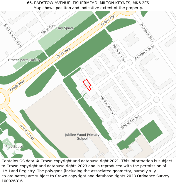 66, PADSTOW AVENUE, FISHERMEAD, MILTON KEYNES, MK6 2ES: Location map and indicative extent of plot