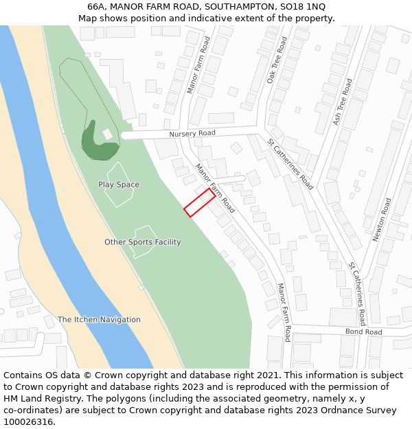 66A, MANOR FARM ROAD, SOUTHAMPTON, SO18 1NQ: Location map and indicative extent of plot