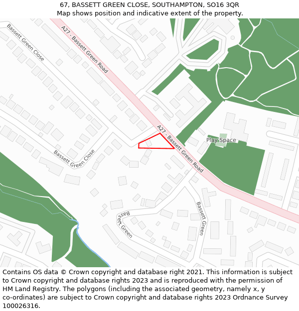 67, BASSETT GREEN CLOSE, SOUTHAMPTON, SO16 3QR: Location map and indicative extent of plot