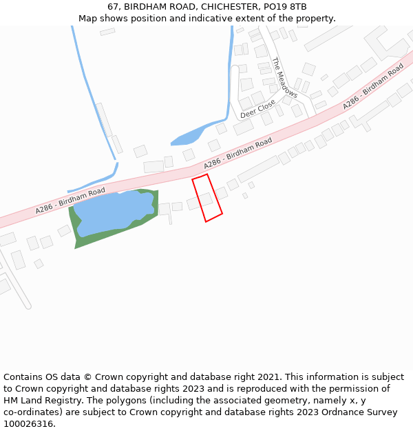 67, BIRDHAM ROAD, CHICHESTER, PO19 8TB: Location map and indicative extent of plot