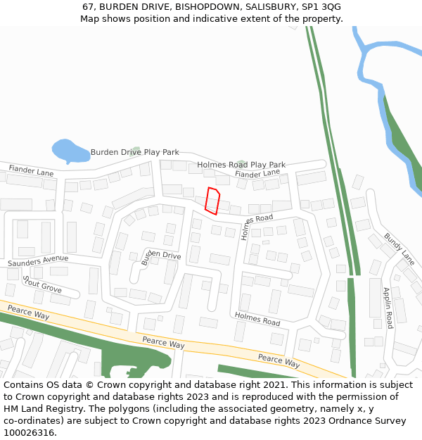 67, BURDEN DRIVE, BISHOPDOWN, SALISBURY, SP1 3QG: Location map and indicative extent of plot