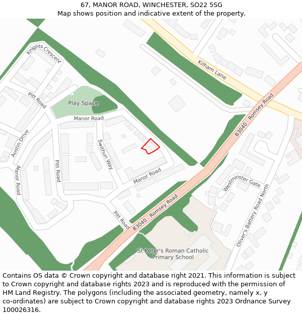 67, MANOR ROAD, WINCHESTER, SO22 5SG: Location map and indicative extent of plot