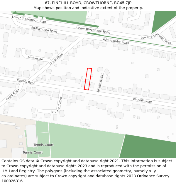 67, PINEHILL ROAD, CROWTHORNE, RG45 7JP: Location map and indicative extent of plot